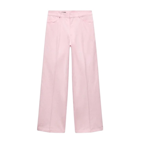 NWT Zara Light Pink Straight Leg High Waist Baggy Trousers Pants - M - Picture 3 of 16